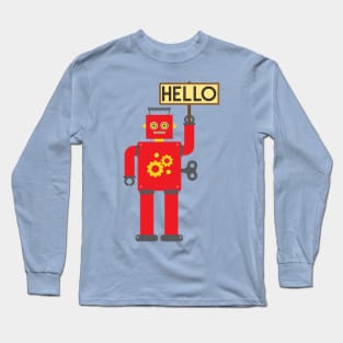 Retro Red Toy Robot Saying Hello Long Sleeve T-Shirt